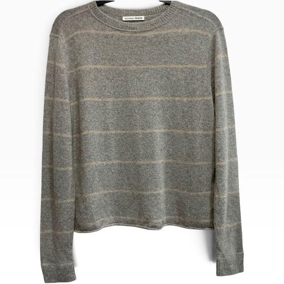 Reformation Sweaters - Reformation Cashmere Oversized Striped Boyfriend Sweater Grey Tan XS